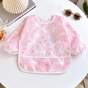 0-2 Years Baby Soft Bibs Cute Colorful Cartoon Waterproof Bibs Infant Eating Drawing Long Sleeve Apron Self Feeding