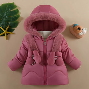 1 2 3 4 Autumn Winter Baby Girls Jacket Cute Heart Decoration Padded Linning With Velvet Keep Warm Hooded Coat For Kids