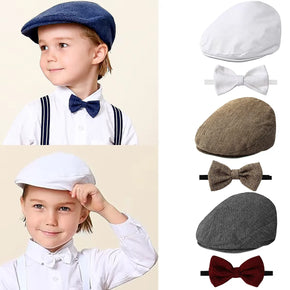 Baby Hat Kids Cap Toddler Weddding Birthday Baptism Accessorie Newborn  Christening Newsboy Vintage Driver Beret with Bow Tie