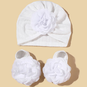 2pcs Newborn Baby Hat Set Spring Baby Girl Boy Turban Hat With Socks Flower Infant Beanies Cap Girl Headwraps Accessories